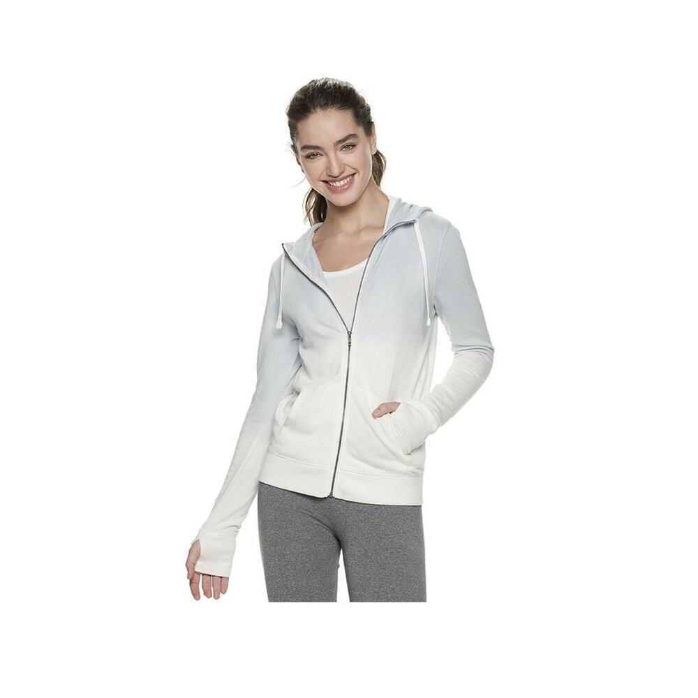 SO Gray Dip Dye Ombré Solid Lightweight Full Zip Up Hoodie Jacket Size XS